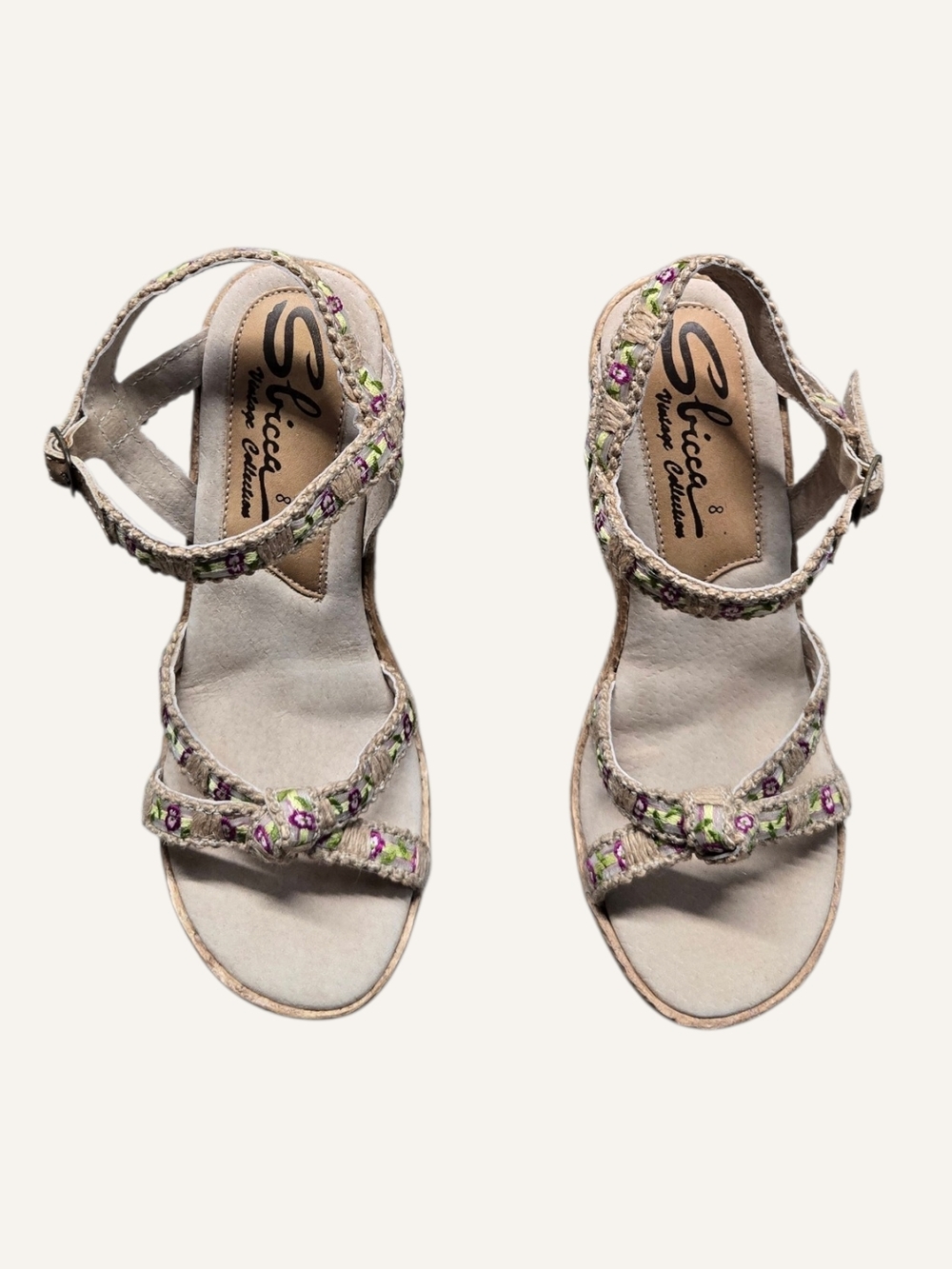 Y2k Tan Floral Embroidered Wedge Sandals! - Picture 2 of 5